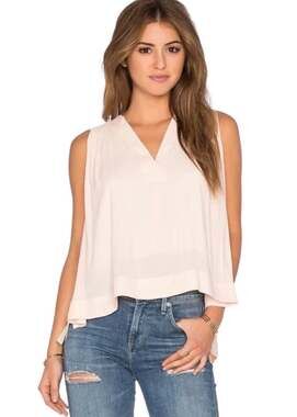 Free People Sleeveless V-Neck Pleated Blouse Pink Size M